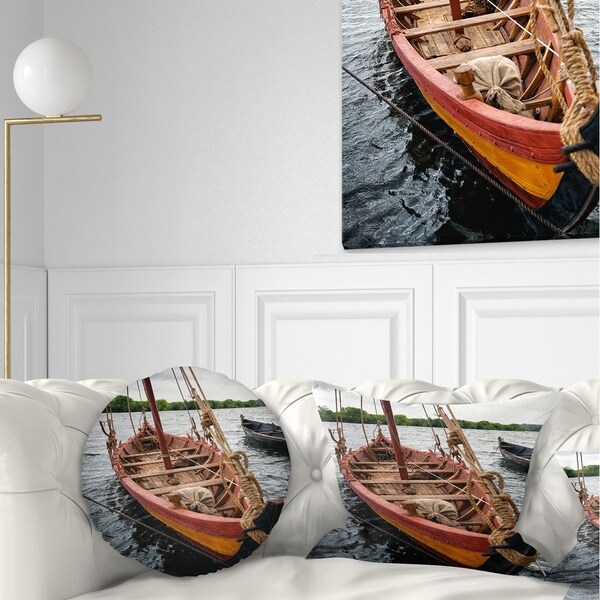 Designart Vintage Wooden Boat Seascape Throw Pillow Bed Bath