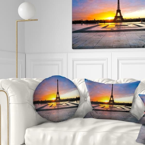 Designart Paris Eiffel Towerat Beautiful Sunrise Landscape Photography Throw Pillow On Sale Overstock 20947106