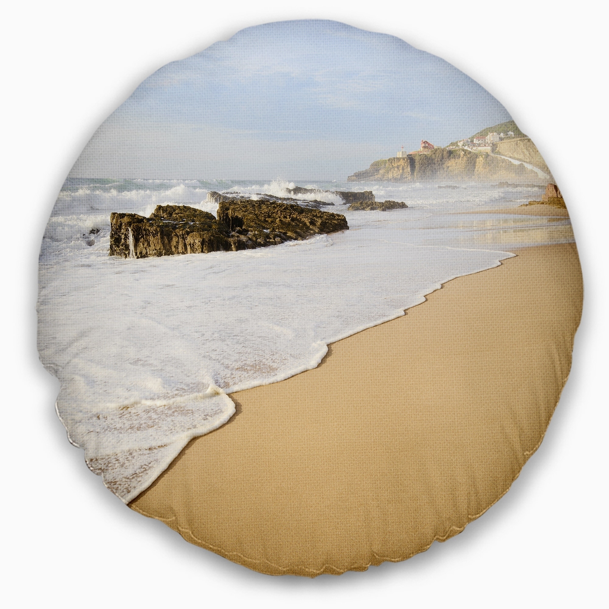 Designart CU9868-16-16-C Magoito Beach Portugal Seascape Round Throw Pillow 16