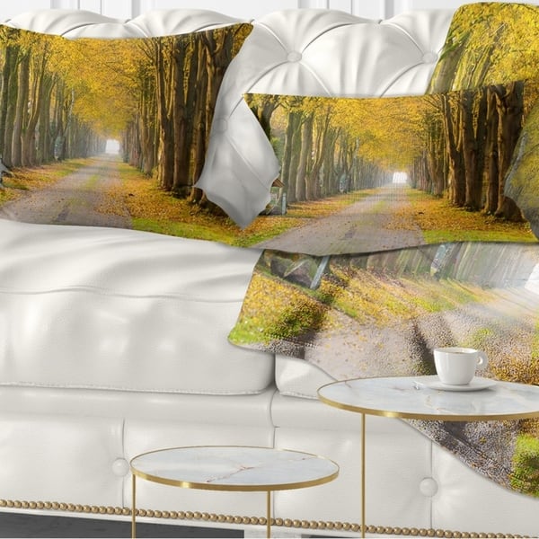 Designart Country Road Below Yellow Trees Landscape Photography Throw Pillow On Sale Overstock 20947165