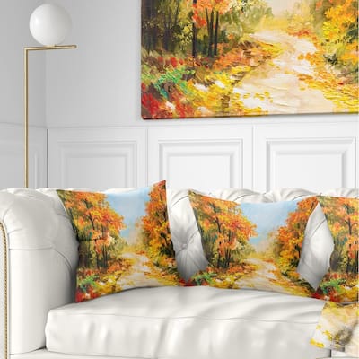 Designart 'Path in Autumn Forest' Landscape Printed Throw Pillow
