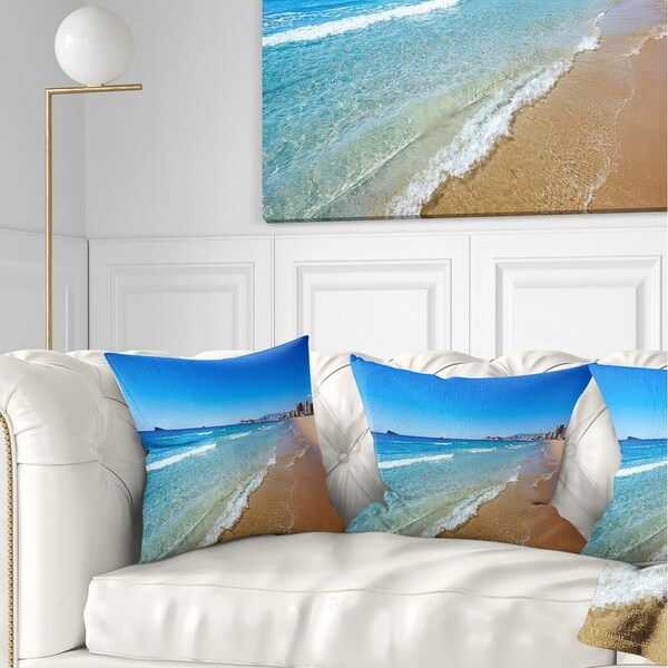 Designart 'Benidorm Poniente Beach Waves' Seascape Throw Pillow