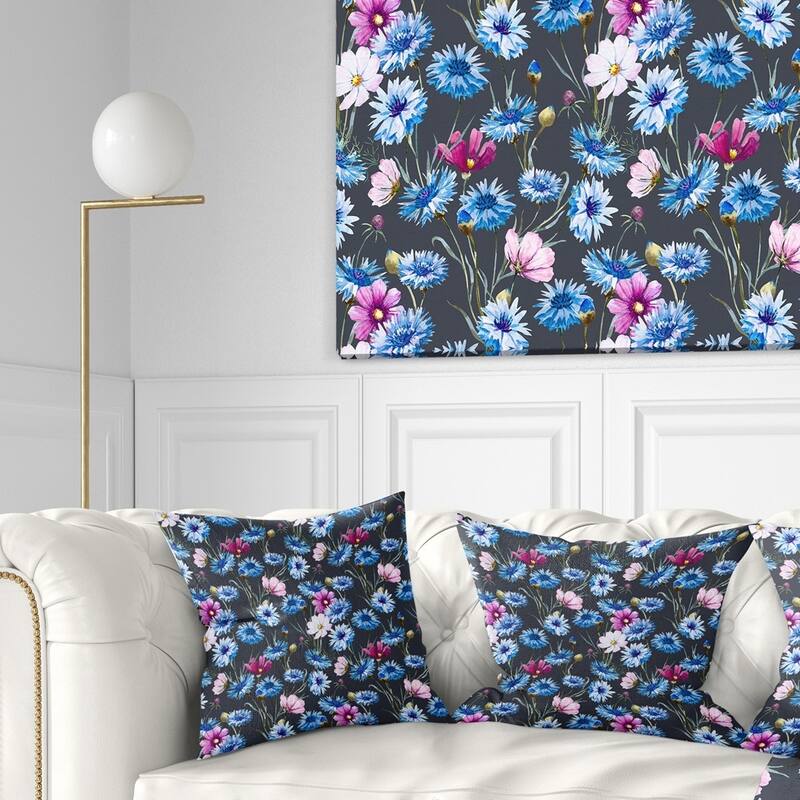 Designart 'Multi Color Corn Flowers' Floral Throw Pillow - Square - 16 in. x 16 in. - Small