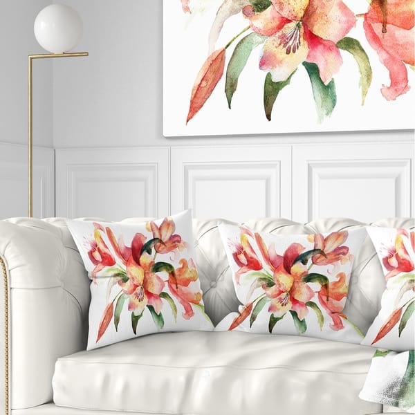 Designart Lily Flowers Watercolor Illustration Floral Throw Pillow Overstock 20947322