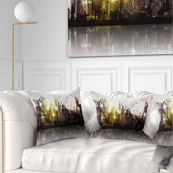Designart 'Grunge City Panorama' Cityscape Throw Pillow