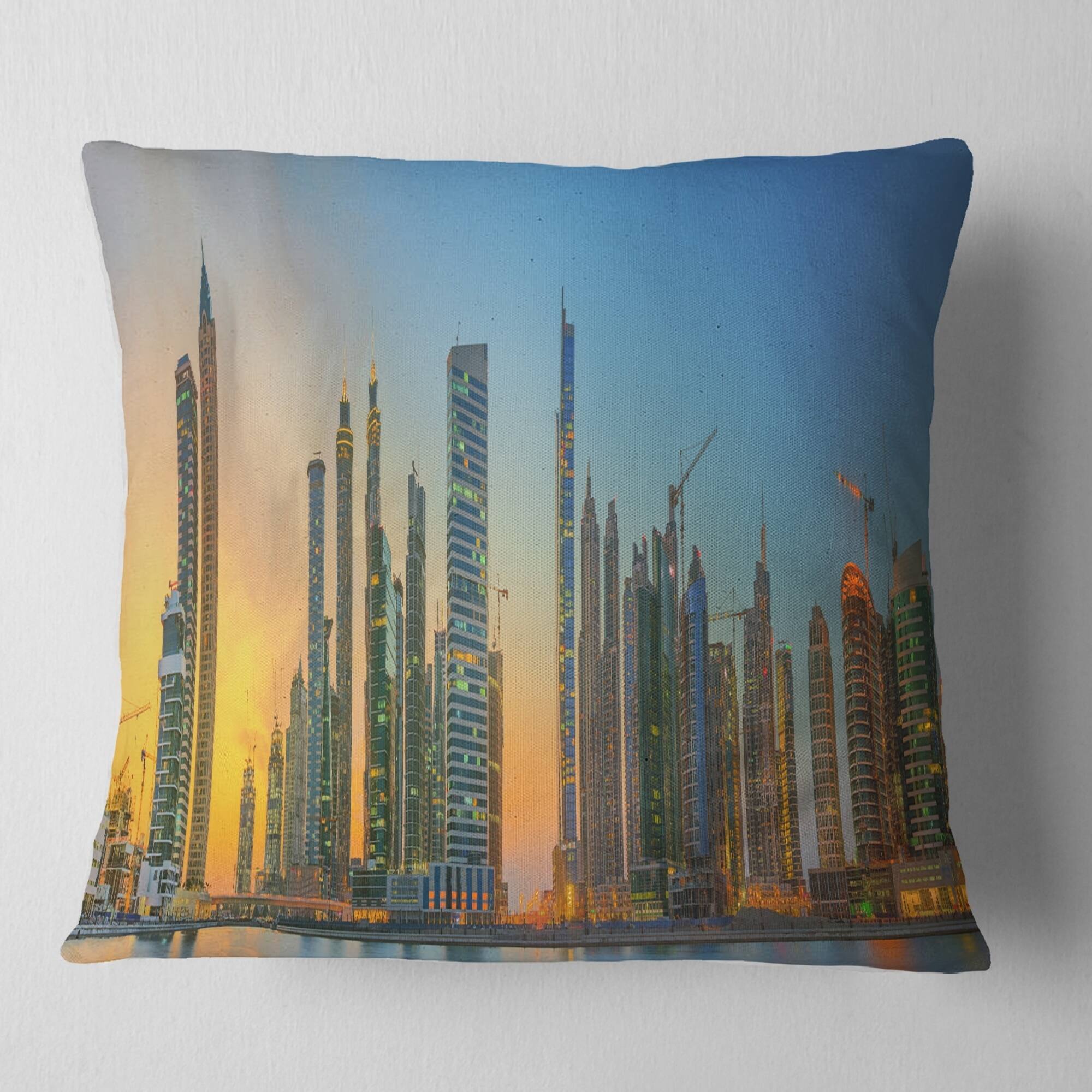 Designart 'Business Bay and Downtown Dubai' Cityscape Throw Pillow