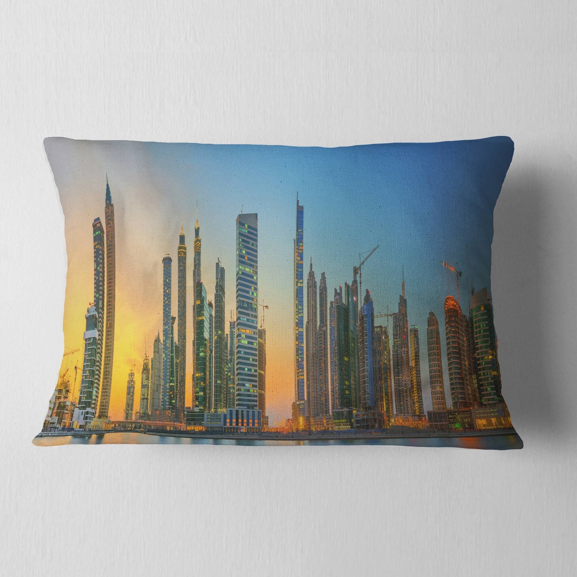 Designart 'Business Bay and Downtown Dubai' Cityscape Throw Pillow