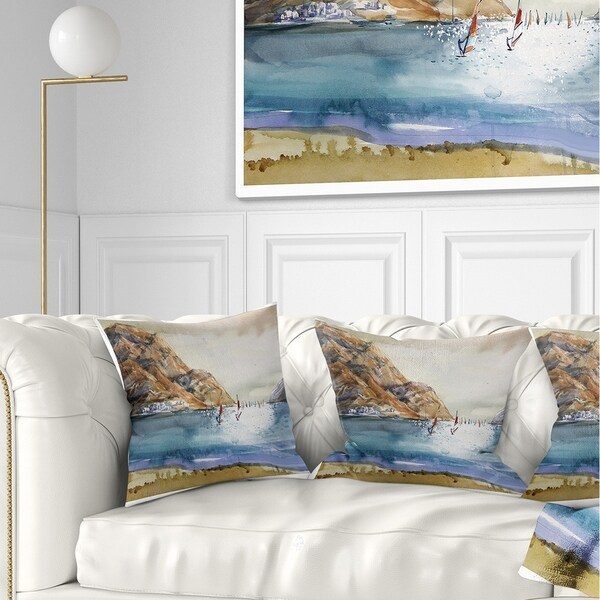 Designart 'Mountains in Sea' Seascape Throw Pillow