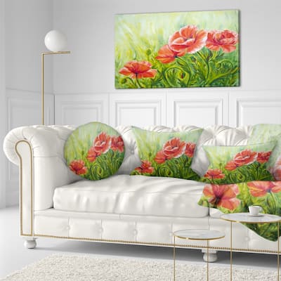Designart 'Blooming Poppies with Green Leaves' Floral Throw Pillow