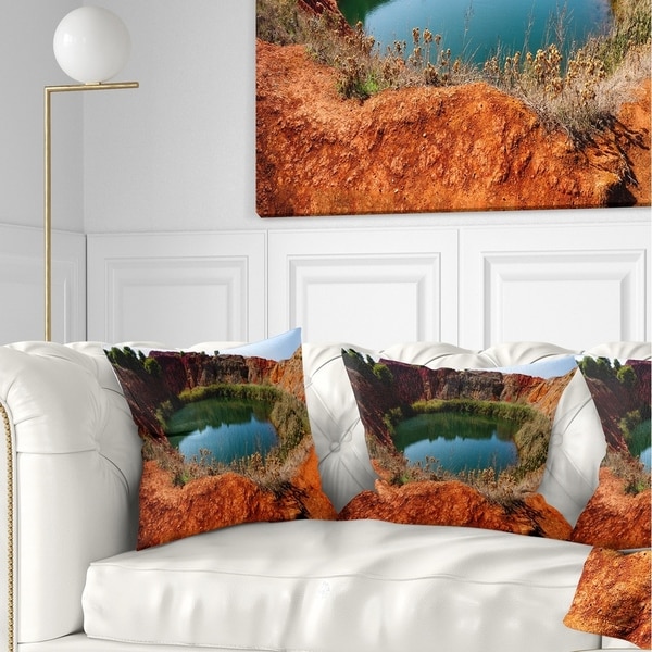 Designart 'Bauxite Mine with Lake' Landscape Photo Throw Pillow