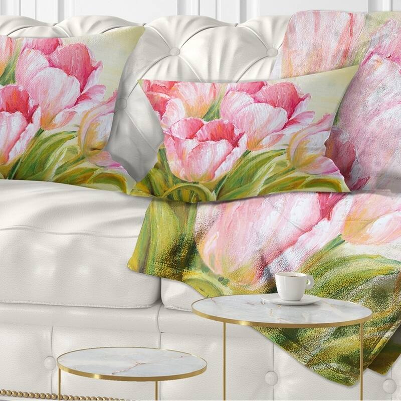 Designart 'Bunch of Tulips Oil Painting' Floral Throw Pillow - Rectangle - 12 in. x 20 in. - Medium