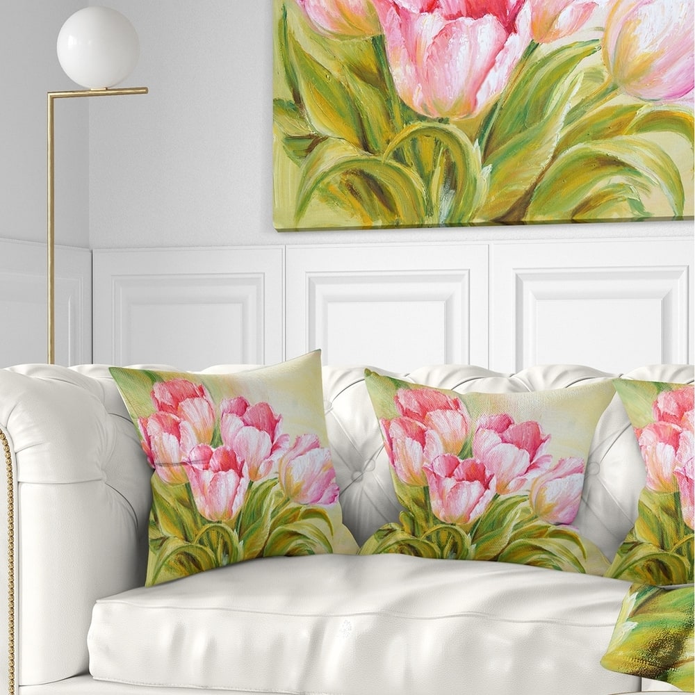 Designart 'Bunch of Tulips Oil Painting' Floral Throw Pillow