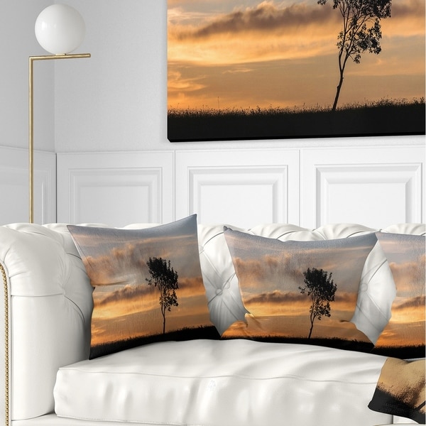 Designart 'Lonely Tree Silhouette Rightwards' Landscape Printed Throw Pillow