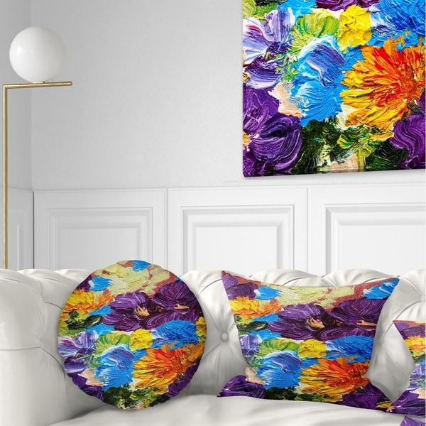 Designart 'Heavily Textured Abstract Flowers' Abstract Throw Pillow