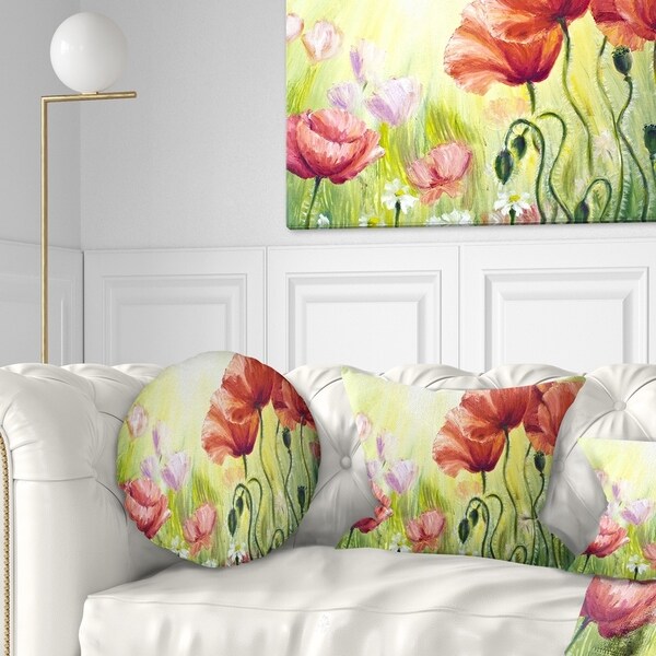 Designart 'Poppies in Morning' Floral Throw Pillow