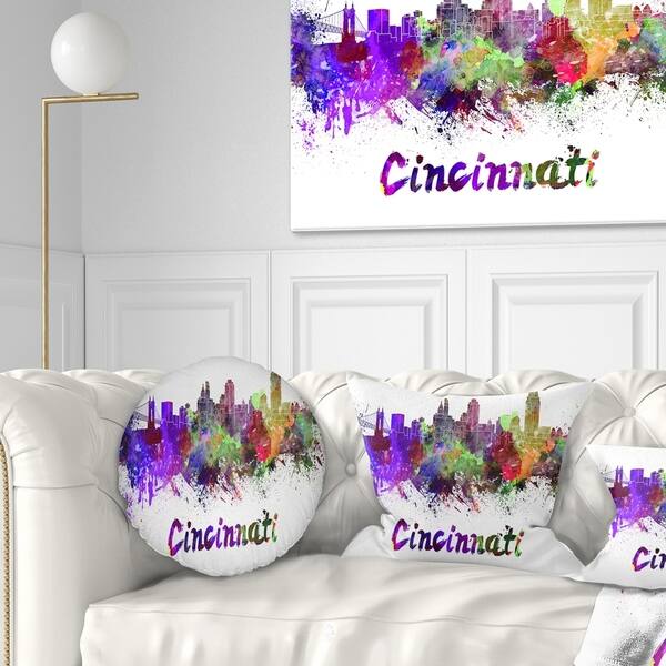 slide 1 of 10, Designart 'Cincinnati Skyline' Cityscape Throw Pillow