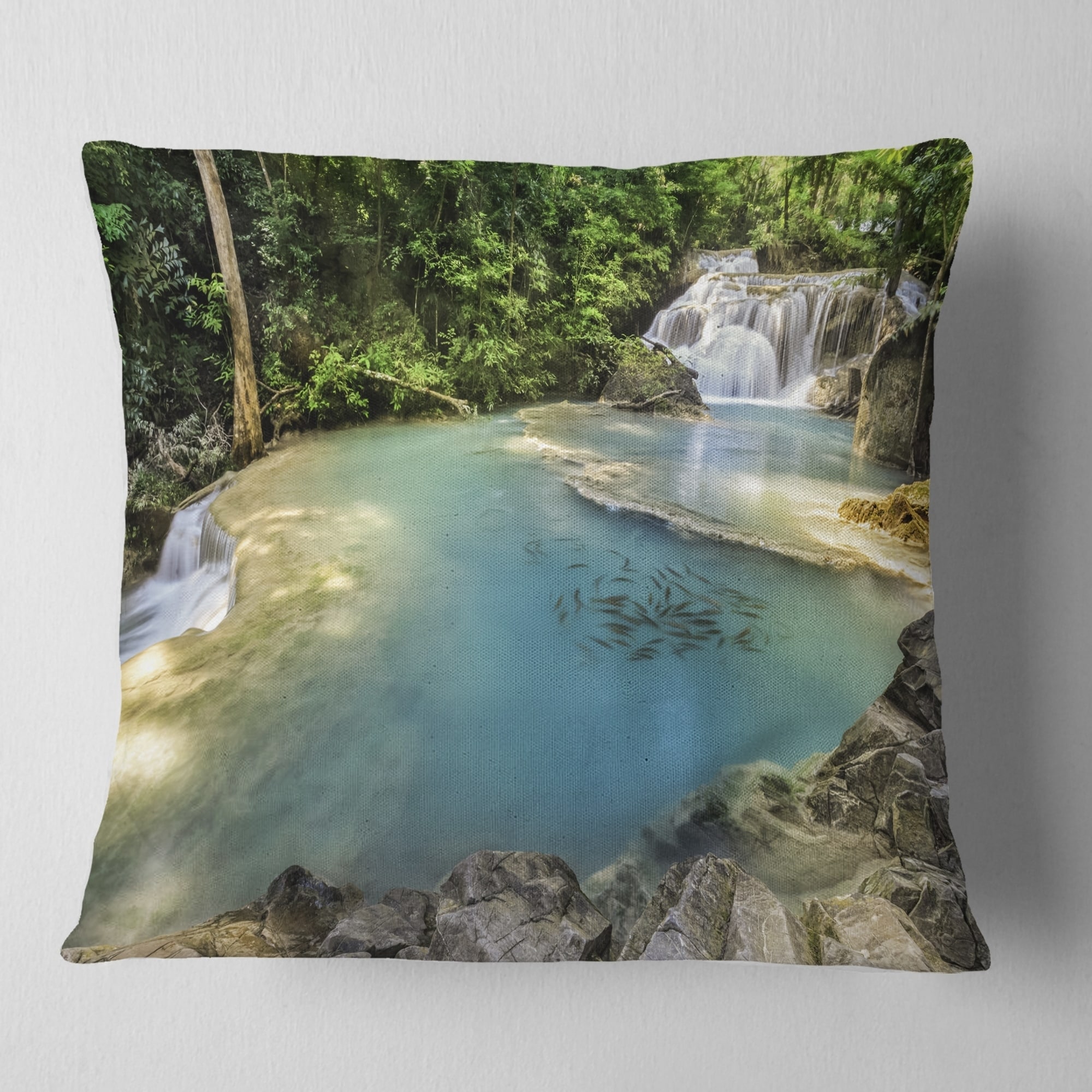 Designart Erawan Waterfall Top View Photography Throw Pillow On Sale Overstock 20947606