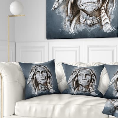 Designart 'Sketch of Tattoo American Indian' Portrait Throw Pillow