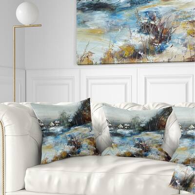 Designart 'Village in Winter' Landscape Printed Throw Pillow