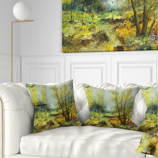 Designart 'Green Yellow Deep Forest' Landscape Printed Throw Pillow