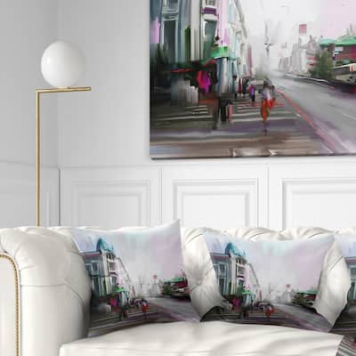 Designart 'City Street' Cityscape Throw Pillow