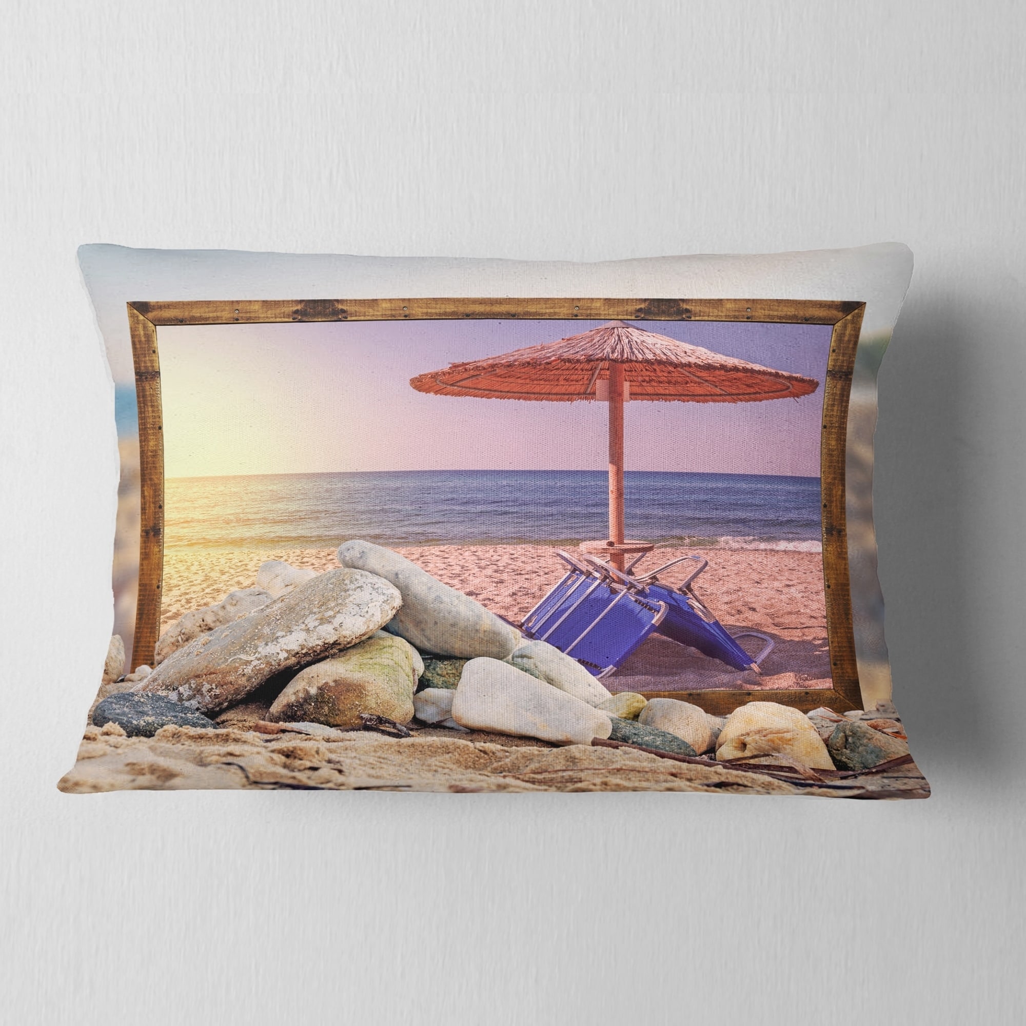 Designart Framed Effect Beach Sunset Seashore Throw Pillow On Sale Overstock 20947664