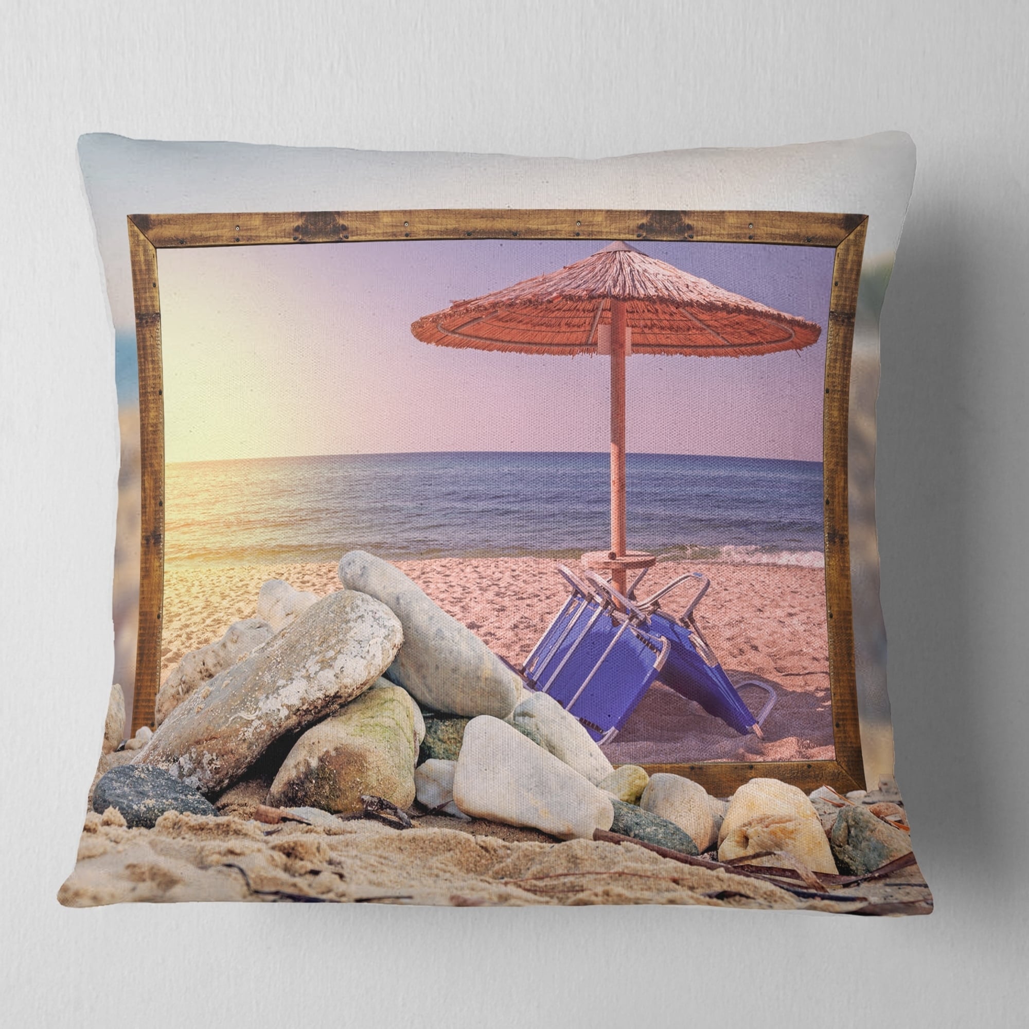 Designart Framed Effect Beach Sunset Seashore Throw Pillow On Sale Overstock 20947664