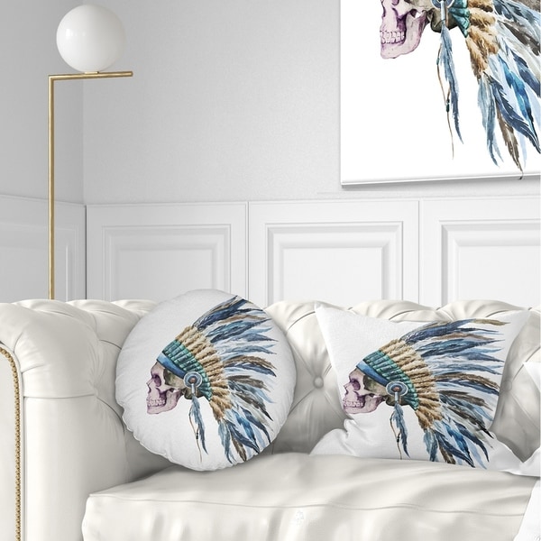 Designart 'American Native Hat and Skull' Abstract Throw Pillow