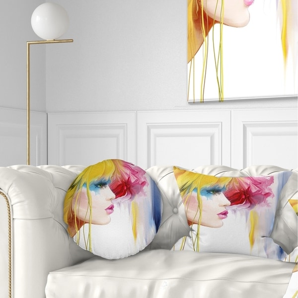 Designart 'Girl with Colorful Hair' Portrait Throw Pillow