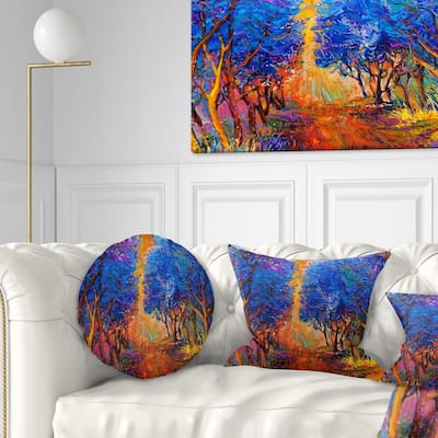 Designart 'Blue Autumn Forest' Landscape Printed Throw Pillow
