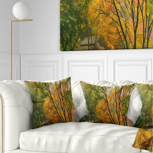 Designart 'Canopy of Maple Trees in Fall' Floral Photo Throw Pillow