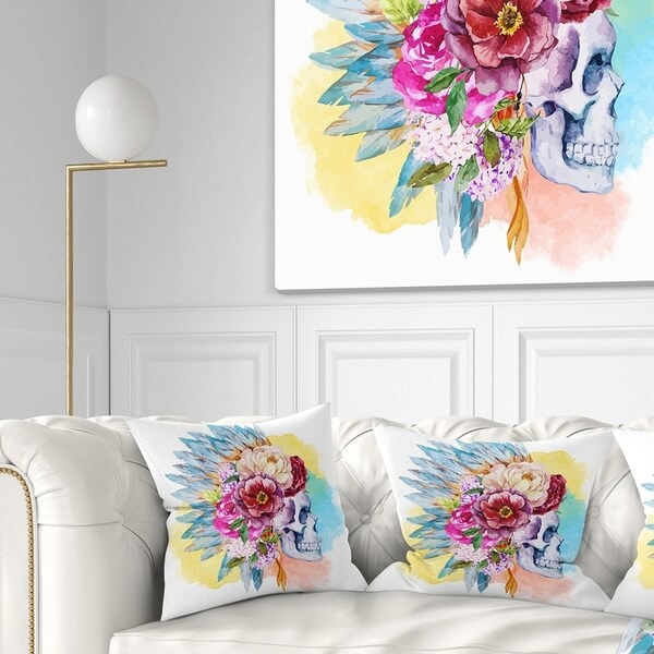 Designart 'Skull and Flowers' Floral Throw Pillow