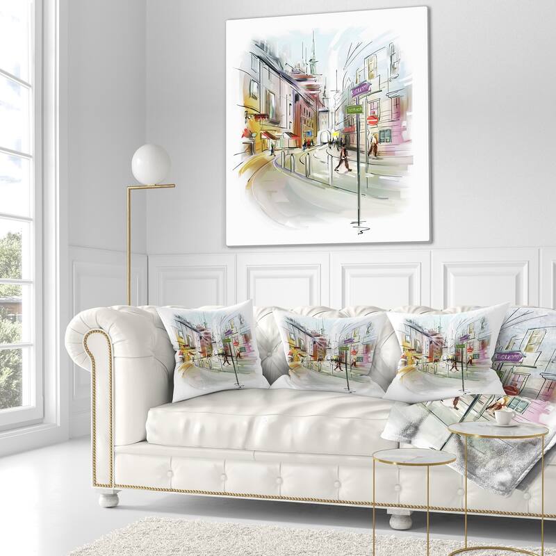 Designart 'Colorful Illustration of City' Cityscape Throw Pillow