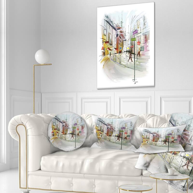 Designart 'Colorful Illustration of City' Cityscape Throw Pillow
