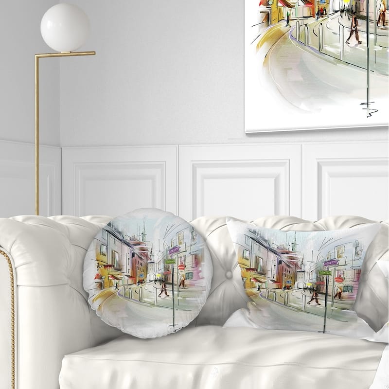 Designart 'Colorful Illustration of City' Cityscape Throw Pillow - Rectangle - 12 in. x 20 in. - Medium