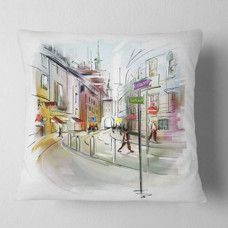Designart 'Colorful Illustration of City' Cityscape Throw Pillow