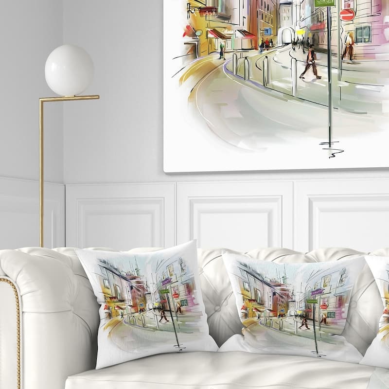 Designart 'Colorful Illustration of City' Cityscape Throw Pillow - Square - 16 in. x 16 in. - Small