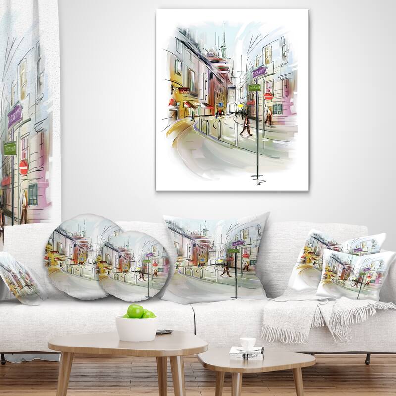 Designart 'Colorful Illustration of City' Cityscape Throw Pillow