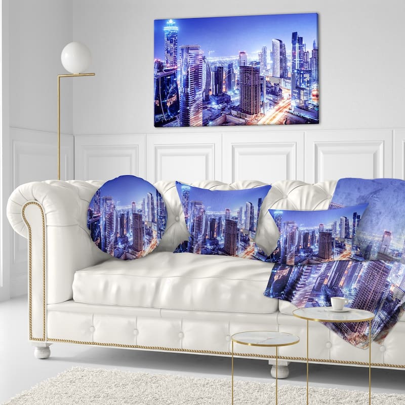 Designart 'Dubai Downtown Night Scene' Cityscape Photography Throw