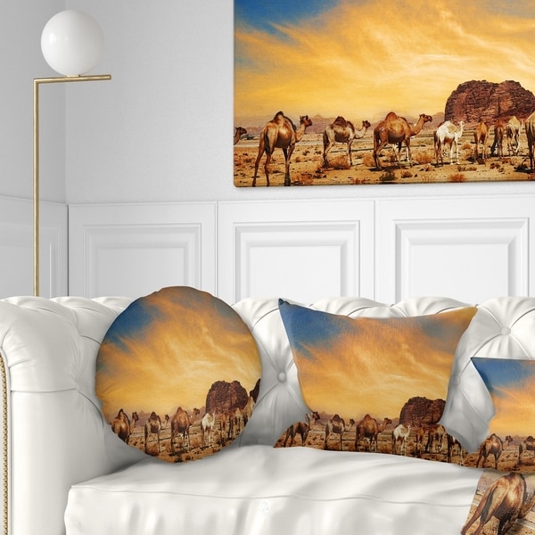 Designart 'Camels in Wadi Rum' Photography Throw Pillow
