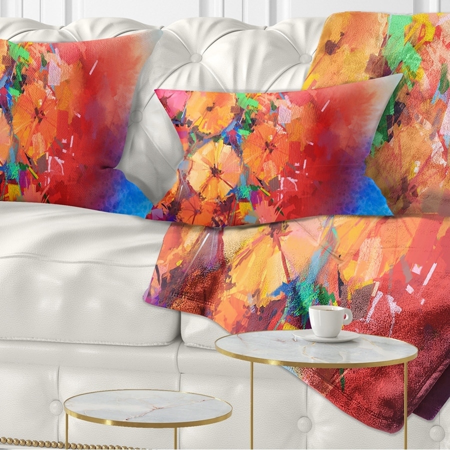 Designart Large Orange Gerbera on White - Floral Throw Pillow - 18x18