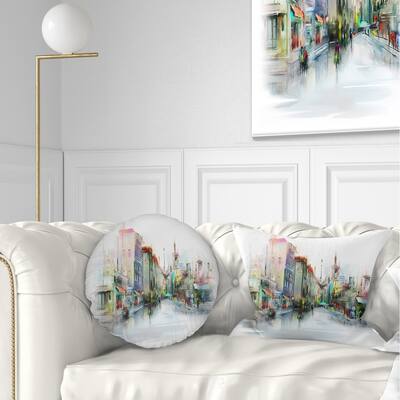 Designart 'Illustration of City Street' Cityscape Throw Pillow