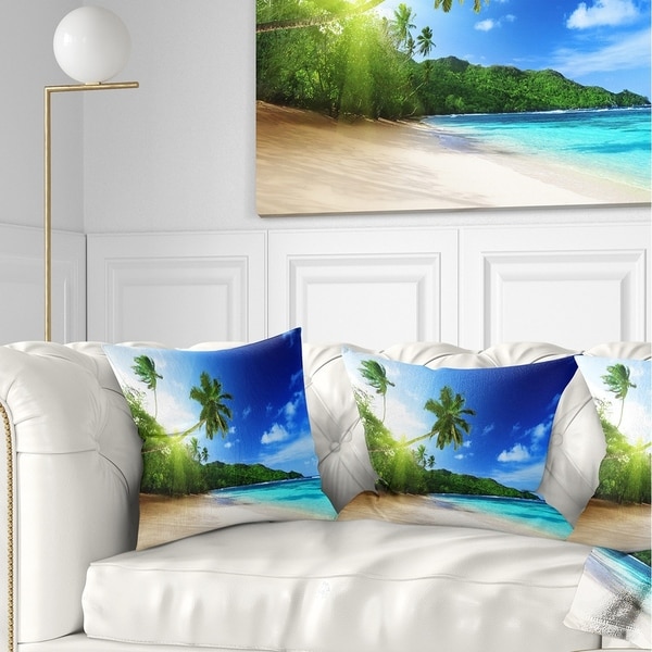 Designart 'Sunset Beach with Palm' Landscape Photography Throw Pillow
