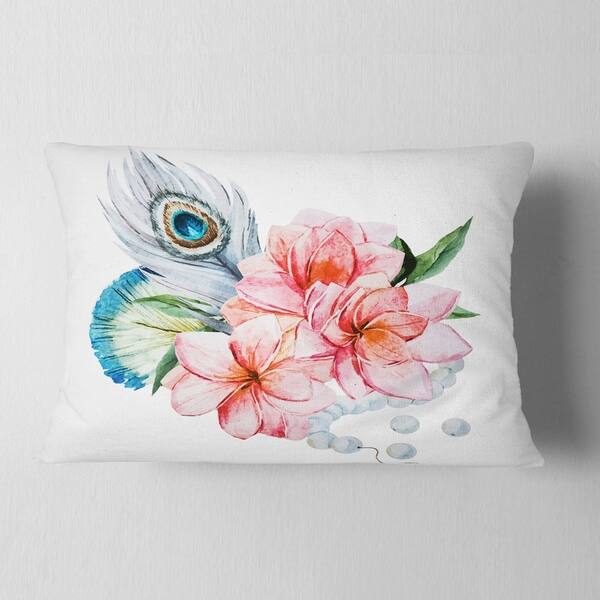 Shop Designart Flowers And Peacock Feather Floral Throw Pillow