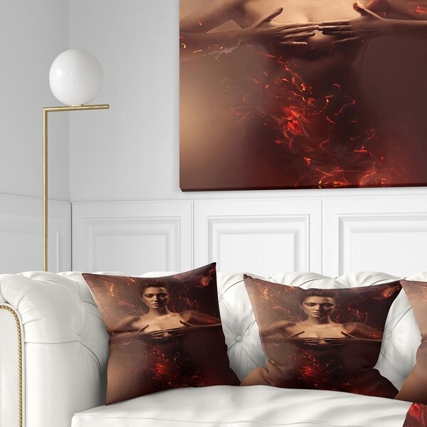 Designart 'Sensual Nude Woman in Fire' Contemporary Throw Pillow