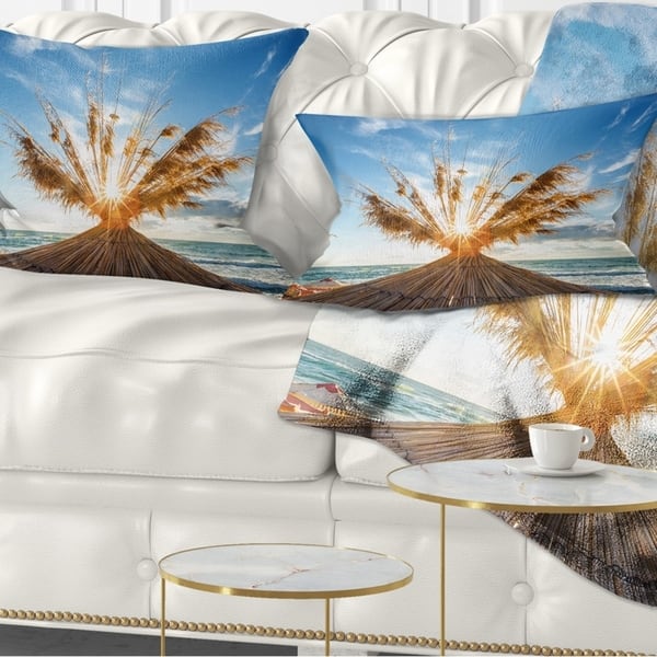 Designart Vivid Sunrise on Sandy Beach - Seascape Throw Pillow