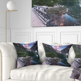 Designart 'wooden Foot Bridge Over Lake' Landscape Printed Throw Pillow 