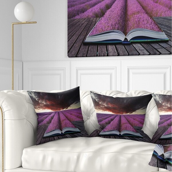 Designart 'Book Open to Lavender Field' Floral Throw Pillow