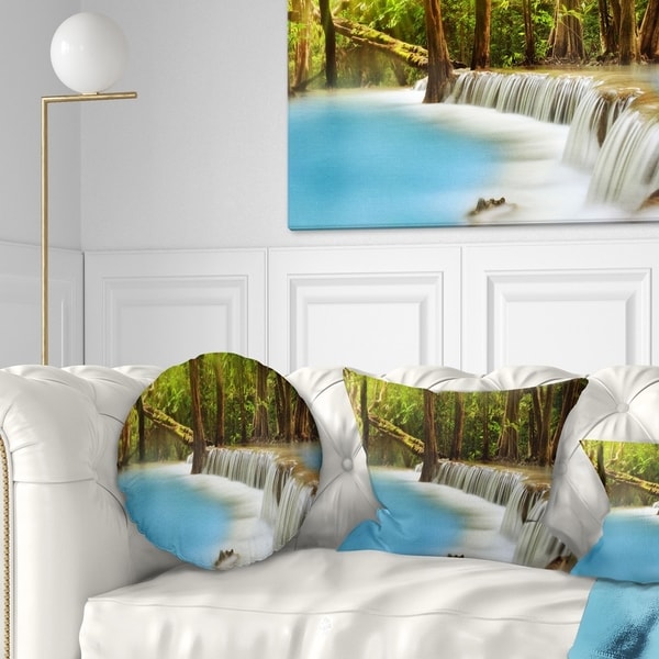 Designart 'Clam Huai Mae Kamin Waterfall' Landscape Printed Throw Pillow
