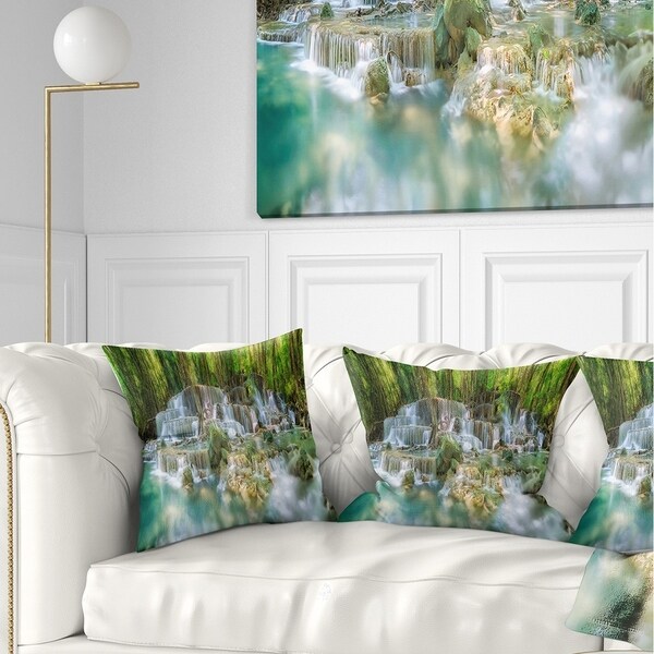 Designart 'Level 6 of Huaimaekamin Waterfall' Landscape Printed Throw Pillow